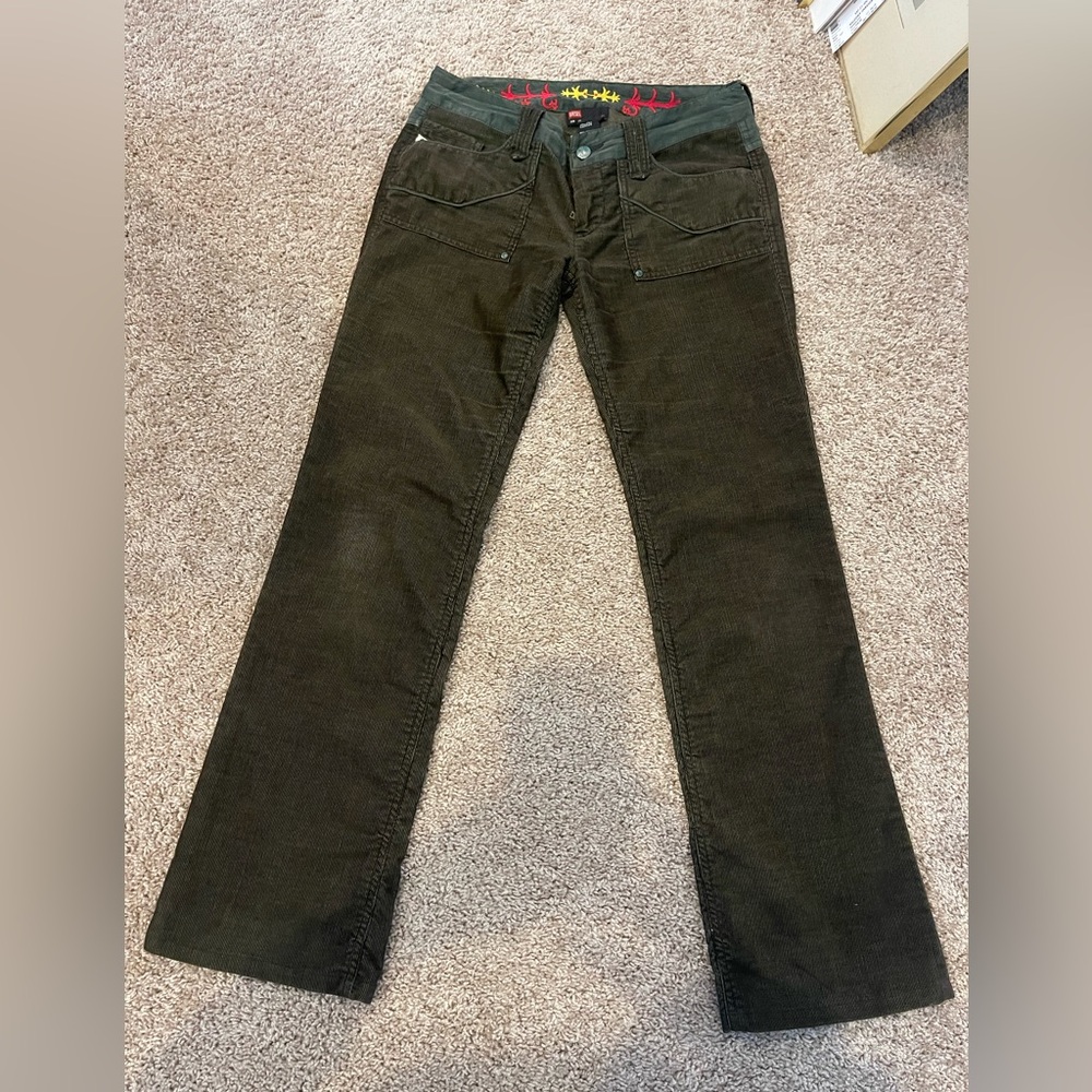 Diesel Olive Green Embroidered Pants